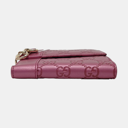 GUCCI Heart Bit Pink cowhide vintage embossed wallet Golden hardware-(SKU)-951257321