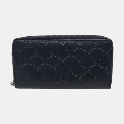 GUCCI Dark blue leather old-favorite textured wallet Silver Hardware-(SKU)-951353413