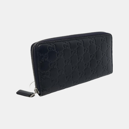 GUCCI Dark blue leather old-favorite textured wallet Silver Hardware-(SKU)-951353413