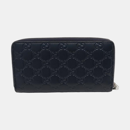 GUCCI Dark blue leather old-favorite textured wallet Silver Hardware-(SKU)-951353413