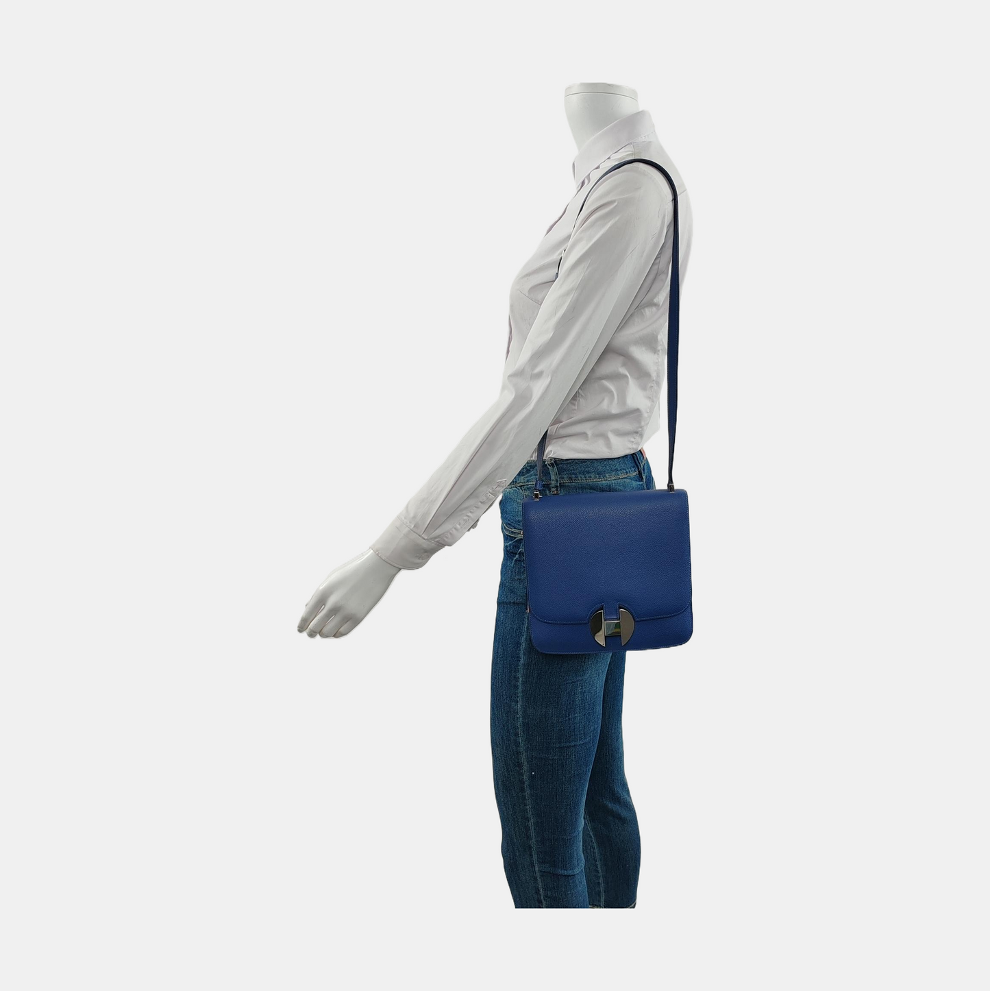 HERMÈS 2002 royal blue Evercolor leather crossbody bag shoulder bag silver hardware A-(SKU)-951512753