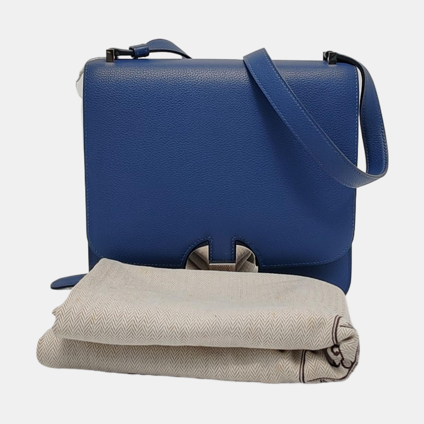 HERMÈS 2002 royal blue Evercolor leather crossbody bag shoulder bag silver hardware A-(SKU)-951512753