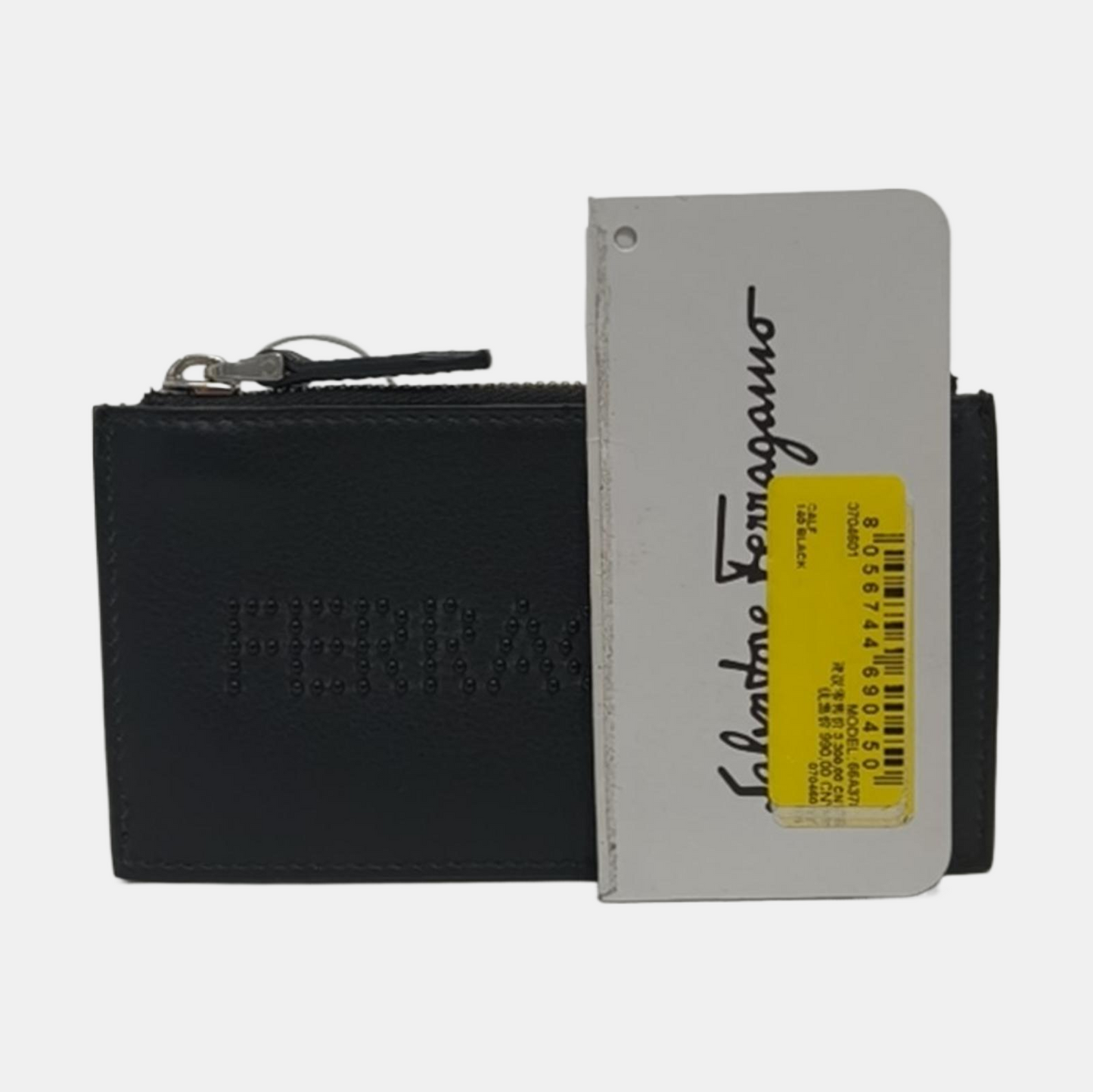 FERRAGAMO Black Cowhide Embossed Card Case Silver Hardware-(SKU)-951564826