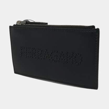 FERRAGAMO Black Cowhide Embossed Card Case Silver Hardware-(SKU)-951564826