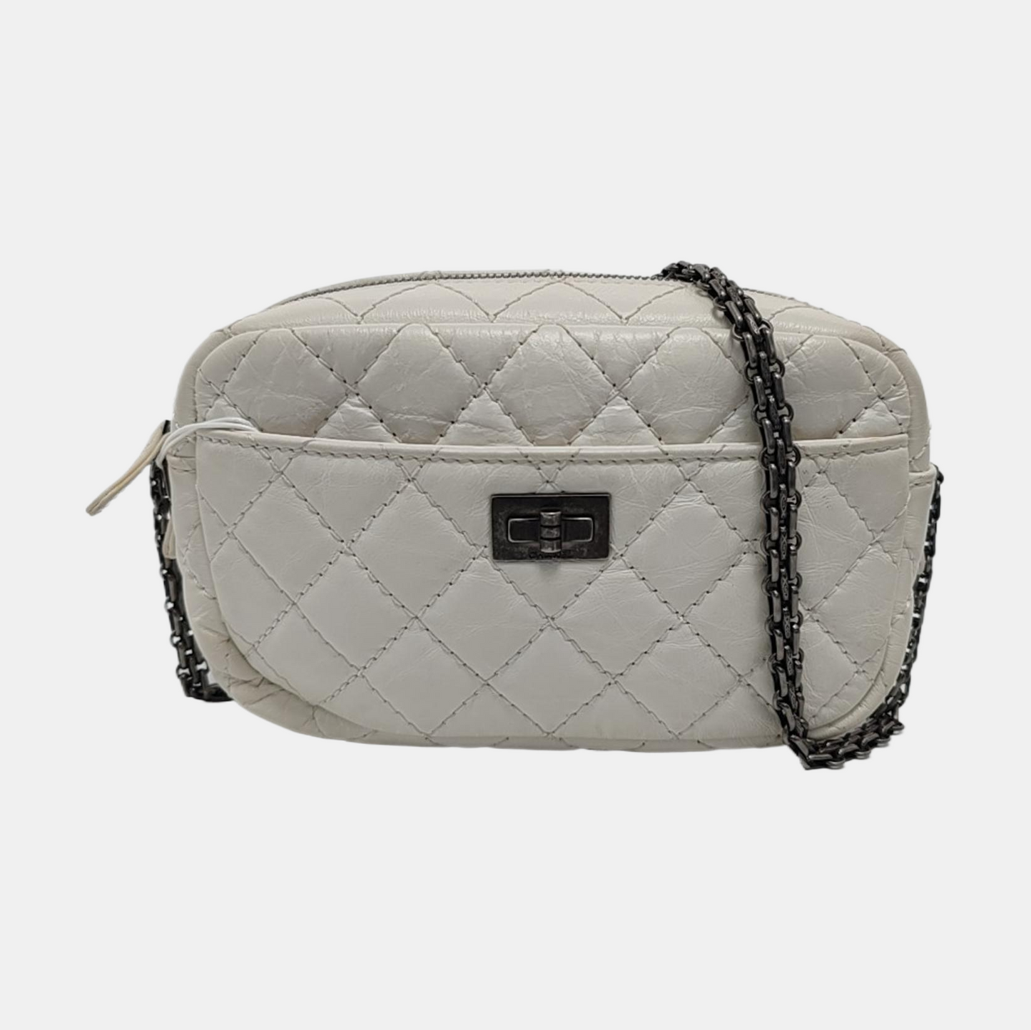CHANEL 2.55 White Calfskin Quilted Crossbody Shoulder Bag Palladium Hardware 25 Flap-(SKU)-951553361