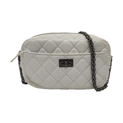CHANEL 2.55 White Calfskin Quilted Crossbody Shoulder Bag Palladium Hardware 25 Flap-(SKU)-951553361