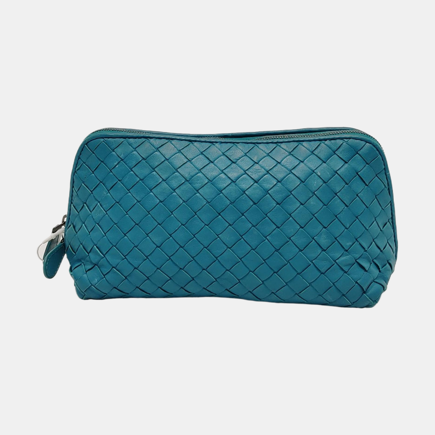 BOTTEGA VENETA Blue-Green Sheepskin Woven Handbag Black hardware-(SKU)-951463854