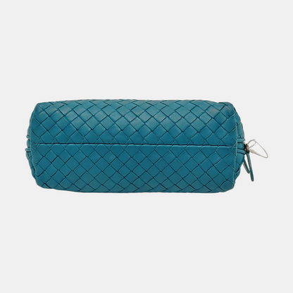BOTTEGA VENETA Blue-Green Sheepskin Woven Handbag Black hardware-(SKU)-951463854