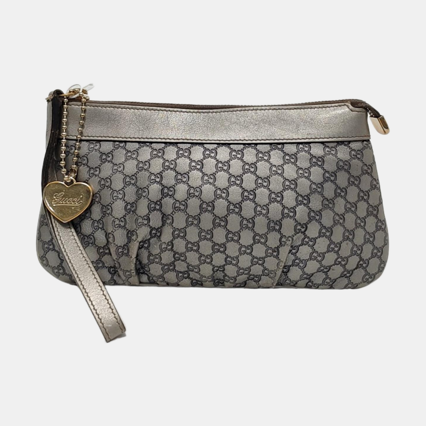 GUCCI Silver Cowhide Monogrammed Embossed Clutch Golden hardware-(SKU)-951850185