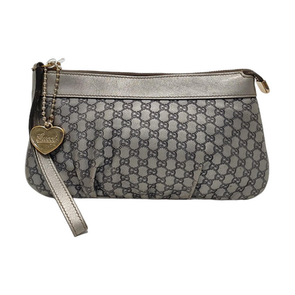 GUCCI Silver Cowhide Monogrammed Embossed Clutch Golden hardware-(SKU)-951850185