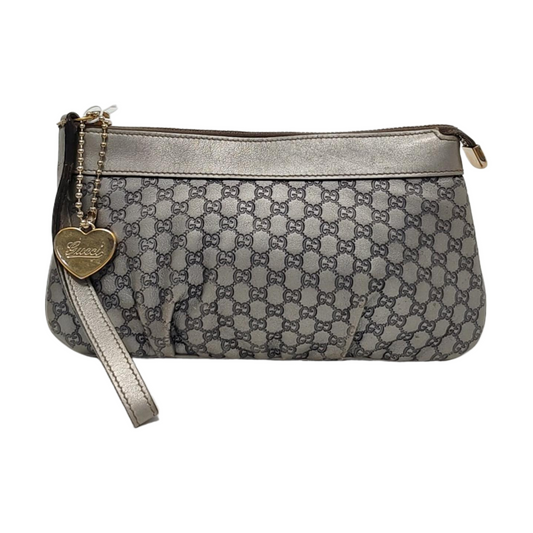 GUCCI Silver Cowhide Monogrammed Embossed Clutch Golden hardware-(SKU)-951850185