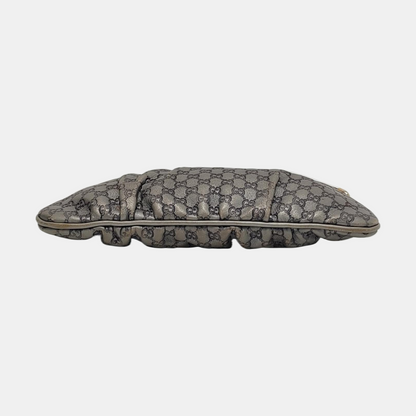 GUCCI Silver Cowhide Monogrammed Embossed Clutch Golden hardware-(SKU)-951850185