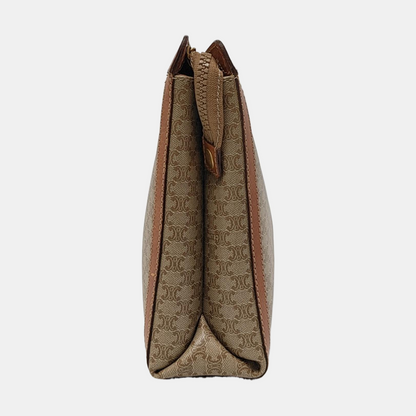 CELINE MACADAM CLUTCHES Beige Coated Canvas Triumph Handbag Brown Hardware-(SKU)-951569152