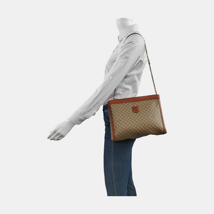 CELINE MACADAM CLUTCHES Beige Coated Canvas Triumph Handbag Brown Hardware-(SKU)-951569152