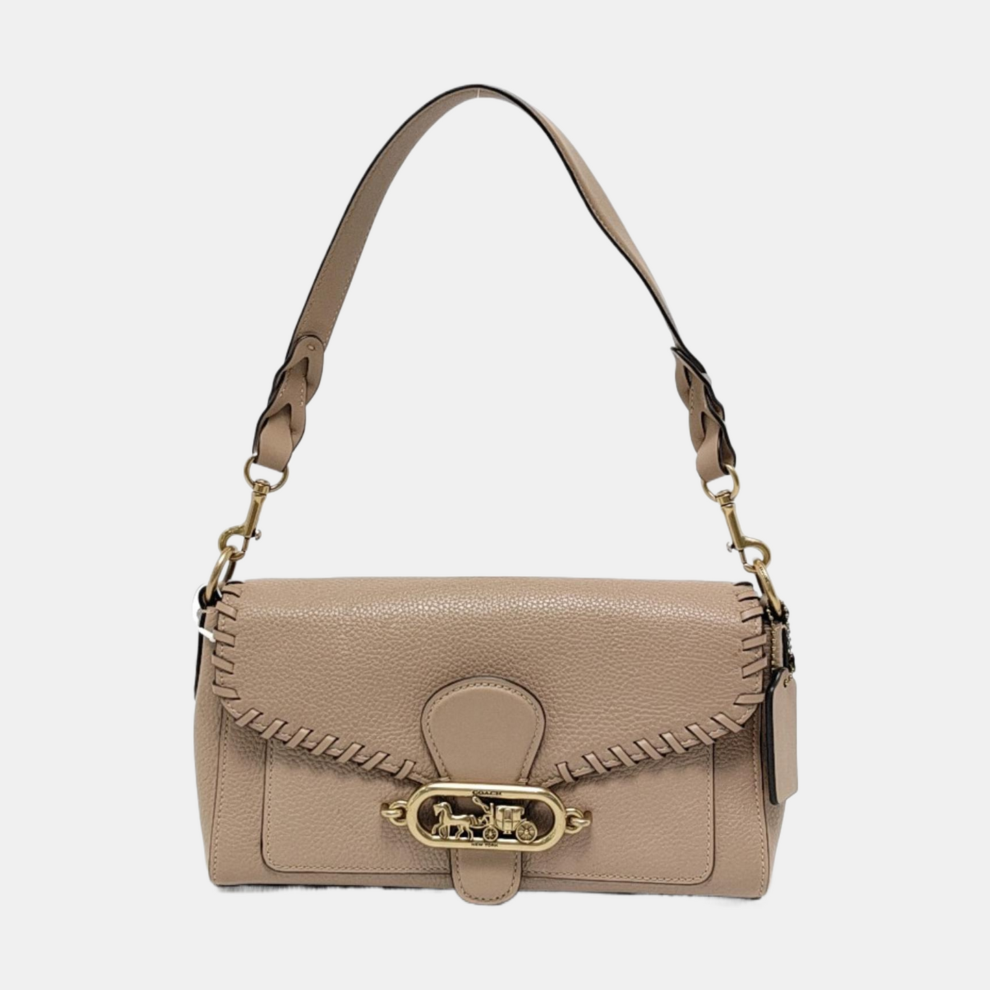 COACH 26 Khaki Cowhide Carriage Single Shoulder Bag Crossbody Handbag Golden hardware Removable shoulder strap-(SKU)-951599641