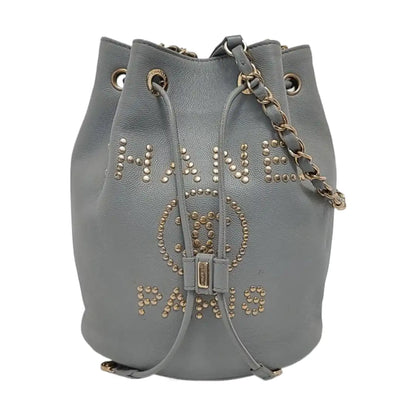 CHANEL DEAUVILLE DRAWSTRING BUCKET Medium Grey Grained Leather Drawstring Bucket Bag Crossbody Bag Single Shoulder Bag Golden Hardware 29cm-(SKU)-951664392