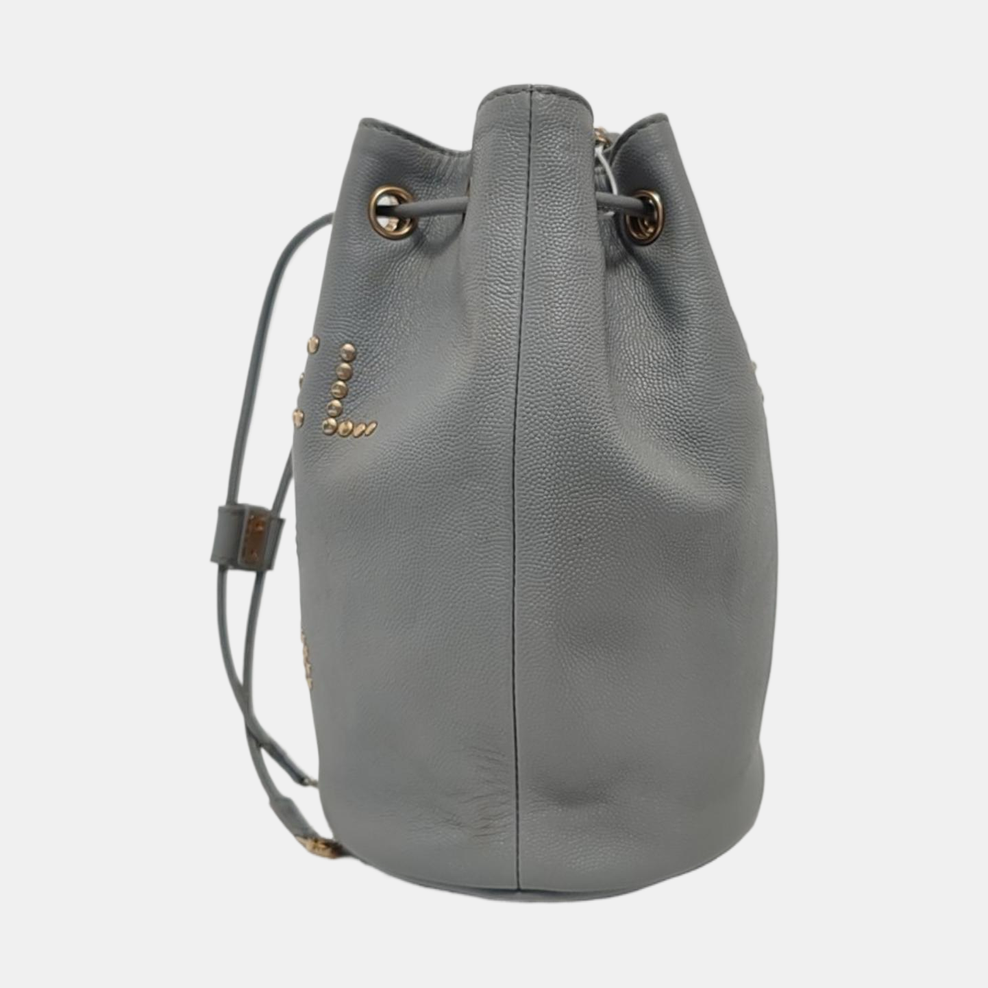 CHANEL DEAUVILLE DRAWSTRING BUCKET Medium Grey Grained Leather Drawstring Bucket Bag Crossbody Bag Single Shoulder Bag Golden Hardware 29cm-(SKU)-951664392