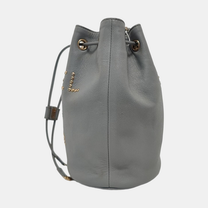 CHANEL DEAUVILLE DRAWSTRING BUCKET Medium Grey Grained Leather Drawstring Bucket Bag Crossbody Bag Single Shoulder Bag Golden Hardware 29cm-(SKU)-951664392