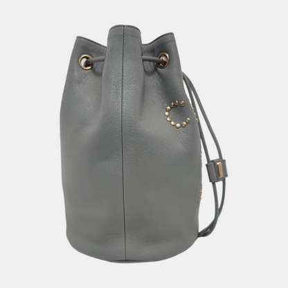 CHANEL DEAUVILLE DRAWSTRING BUCKET Medium Grey Grained Leather Drawstring Bucket Bag Crossbody Bag Single Shoulder Bag Golden Hardware 29cm-(SKU)-951664392