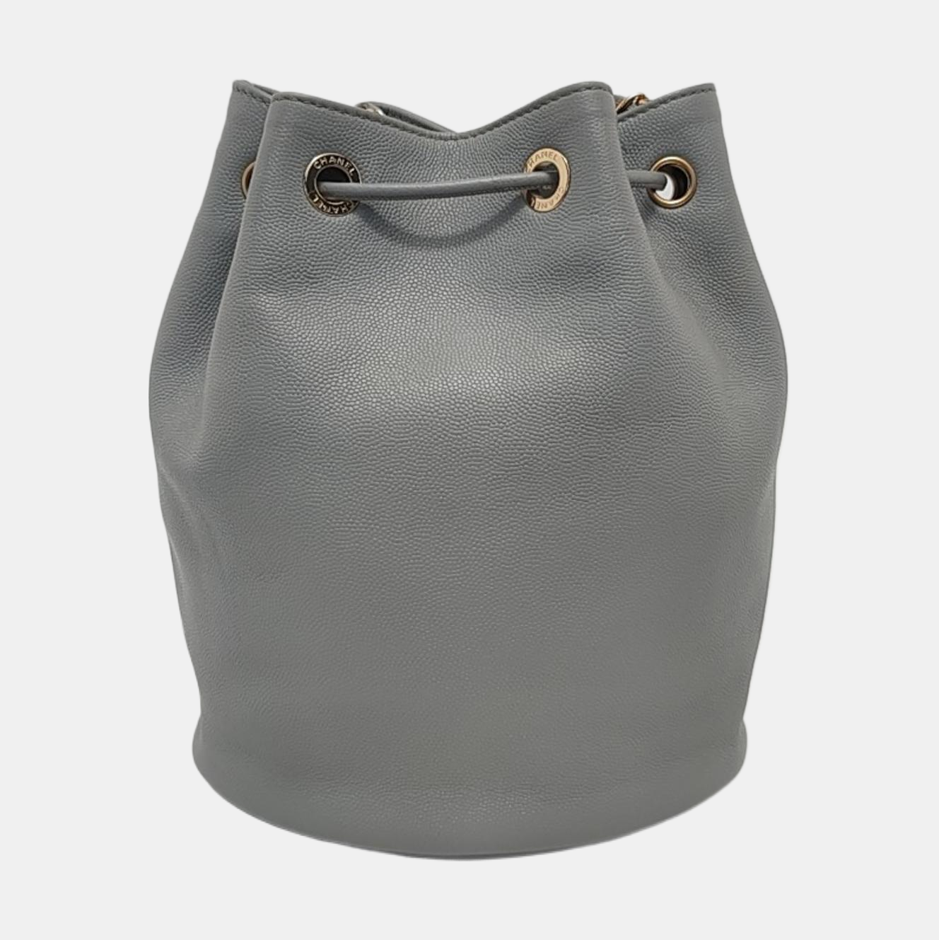 CHANEL DEAUVILLE DRAWSTRING BUCKET Medium Grey Grained Leather Drawstring Bucket Bag Crossbody Bag Single Shoulder Bag Golden Hardware 29cm-(SKU)-951664392
