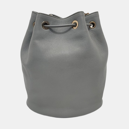 CHANEL DEAUVILLE DRAWSTRING BUCKET Medium Grey Grained Leather Drawstring Bucket Bag Crossbody Bag Single Shoulder Bag Golden Hardware 29cm-(SKU)-951664392