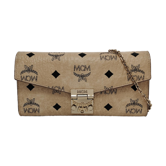 MCM PATRICIA Large size Khaki coated canvas monogram laurel buckle shoulder bag/handbag Golden hardware Removable shoulder strap-(SKU)-951984447
