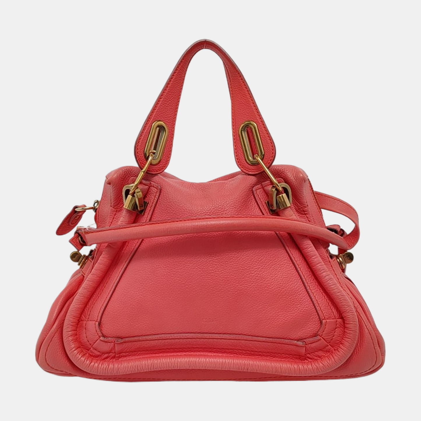 Chloé Paraty Medium size Orange-pink cowhide shoulder bag/crossbody bag/handbag Golden hardware Removable shoulder strap-(SKU)-951656466