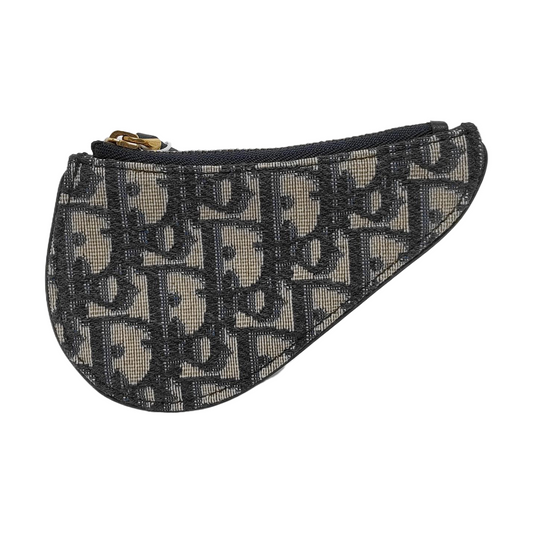 DIOR Saddle Blue Canvas Monogrammed Card Case Golden hardware Complete Accessories-(SKU)-951245547