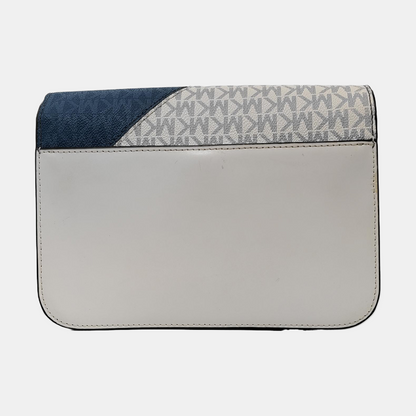 MICHAEL KORS Sloan Editor Blue Coated Canvas Monogrammed Crossbody Bag with Shoulder Strap and Handbag Golden hardware Removable shoulder strap-(SKU)-951791936