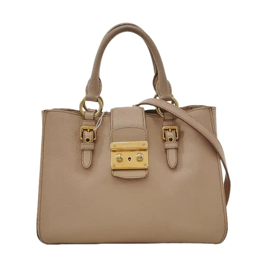 Miu Miu Tote bag Nude Pink Leather Single Shoulder Bag Tote Bag Golden hardware Removable shoulder strap-(SKU)-951760911
