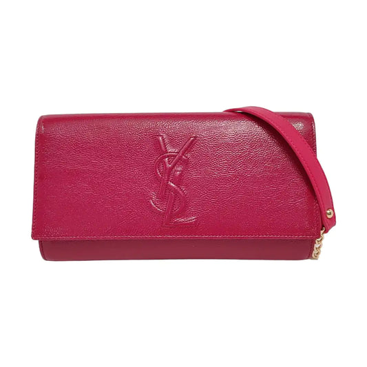 YSL BELLE JOUR Fuchsia Leather Clutch Golden hardware-(SKU)-952012951