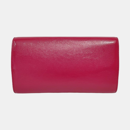 YSL BELLE JOUR Fuchsia Leather Clutch Golden hardware-(SKU)-952012951