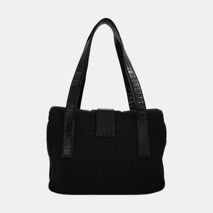 FERRAGAMO Black Fabric Single Shoulder Bag Handbag Silver Hardware-(SKU)-951936127