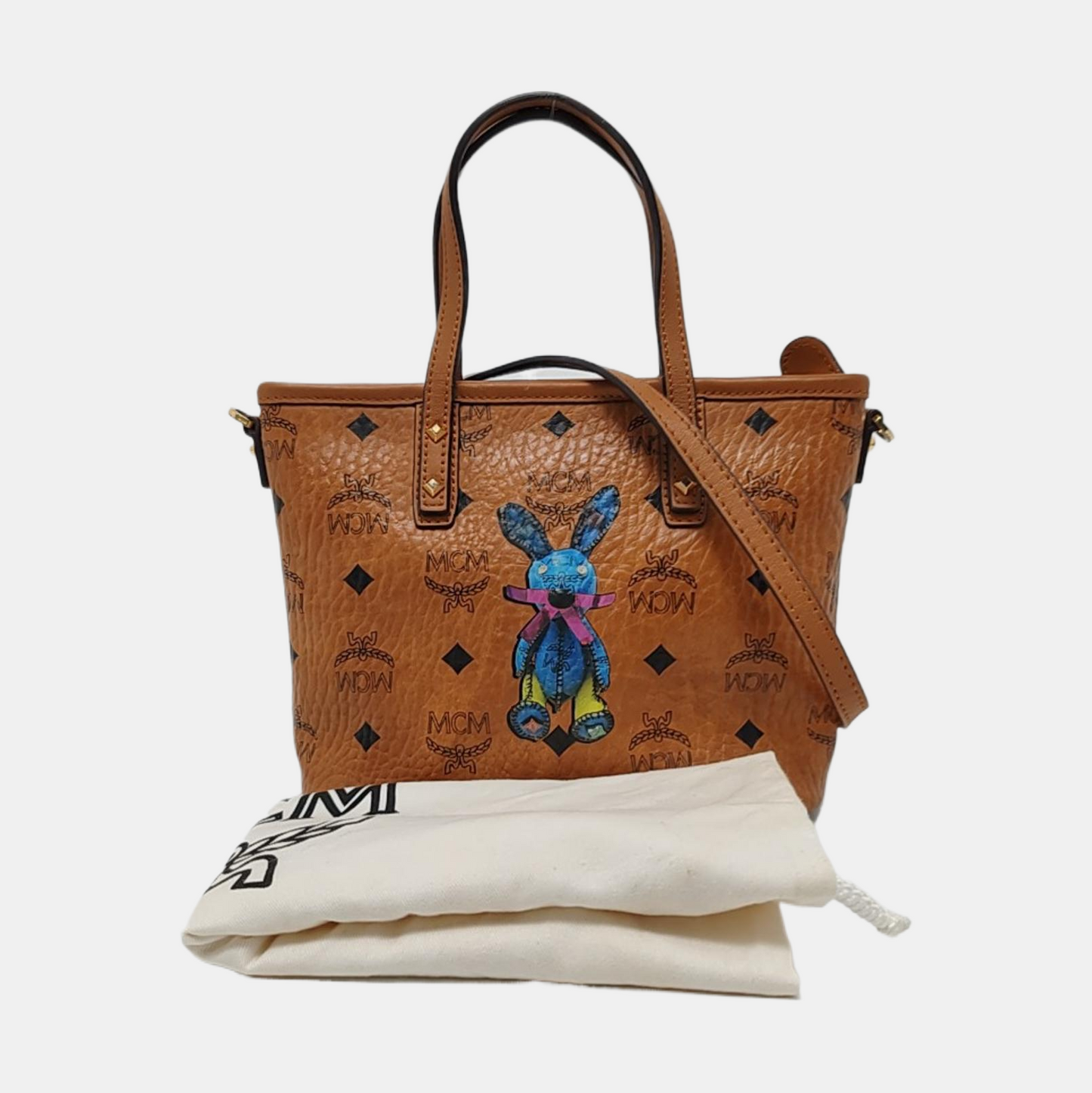 MCM ANYA mini Cognac coated canvas old flower rabbit crossbody bag, handbag Golden hardware Removable shoulder strap-(SKU)-951890333