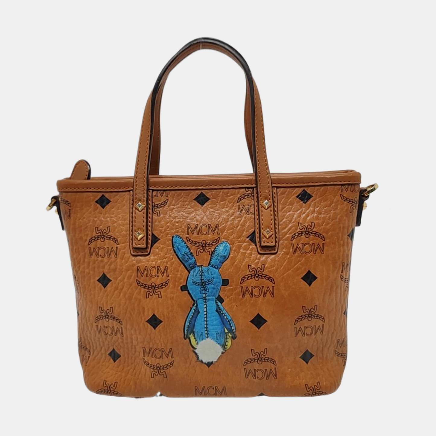 MCM ANYA mini Cognac coated canvas old flower rabbit crossbody bag, handbag Golden hardware Removable shoulder strap-(SKU)-951890333