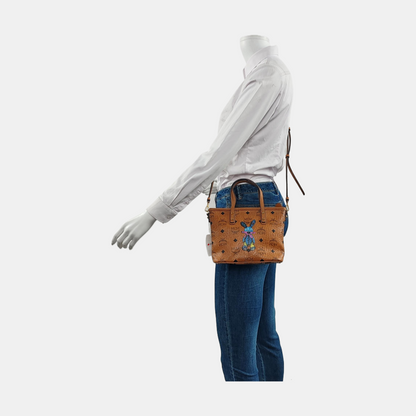 MCM ANYA mini Cognac coated canvas old flower rabbit crossbody bag, handbag Golden hardware Removable shoulder strap-(SKU)-951890333
