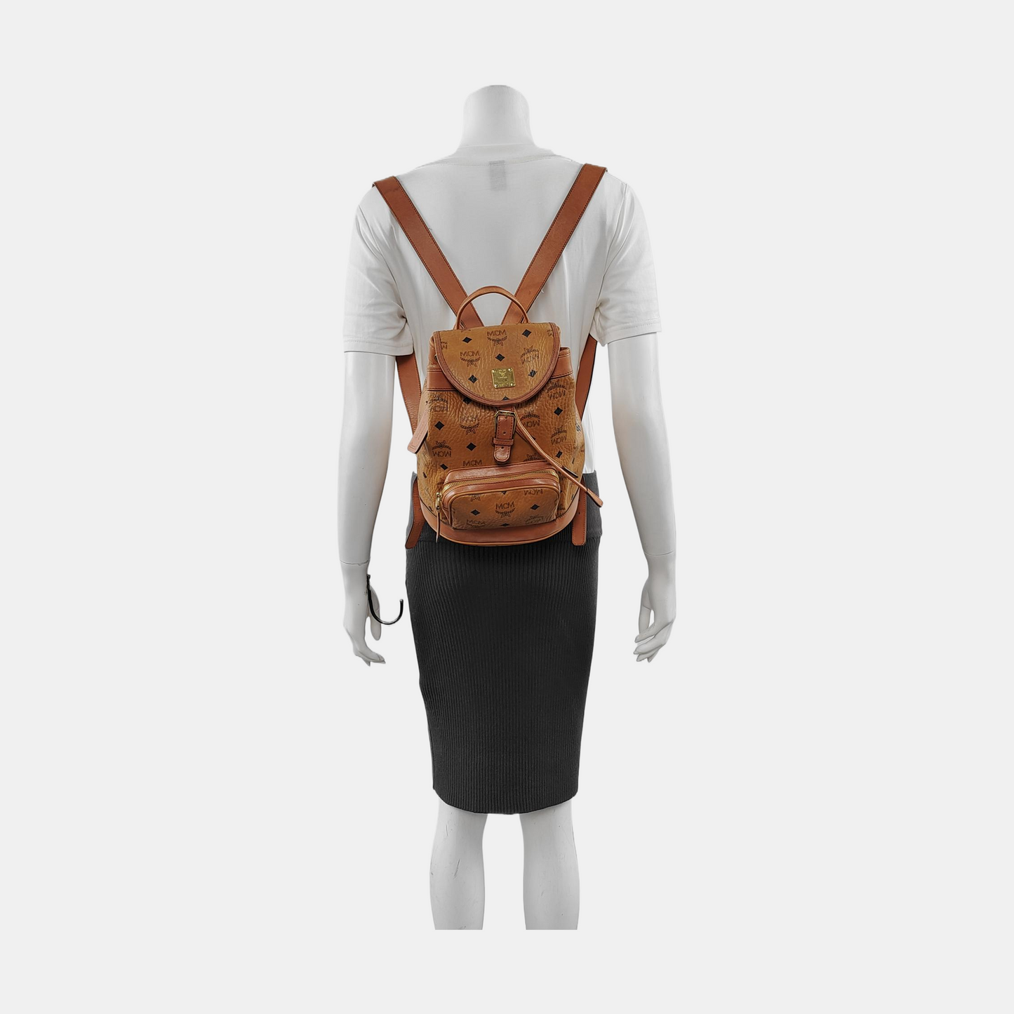 MCM Cognac Coated Canvas Monogrammed Backpack Golden hardware-(SKU)-951930001