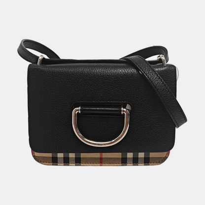 BURBERRY D-Ring mini Black leather crossbody single shoulder bag handbag Silver Hardware Removable shoulder strap-(SKU)-951874006