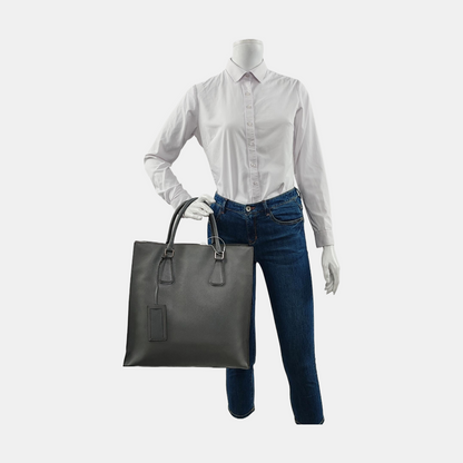 PRADA Tote bag Gray Cowhide Crosshatch Pattern Handbag, Single Shoulder Bag, Crossbody Ruthenium color hardware-(SKU)-951947159