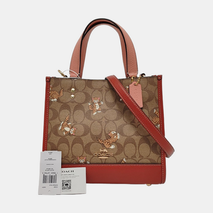 COACH DEMPSEY 22 Khaki Coated Canvas Monogrammed Jacquard Single Shoulder Bag Crossbody Tote Golden hardware Removable shoulder strap-(SKU)-952095705