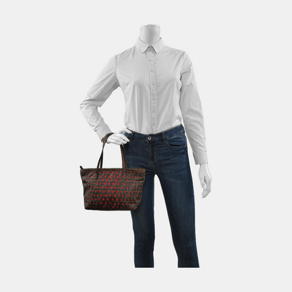 FENDI Tote bag 棕色织物双FHandheld包 Golden hardware-(SKU)-951940750