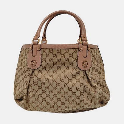 GUCCI Sukey Khaki Canvas Monogram Tote Bag Single Shoulder Bag Golden hardware-(SKU)-951940083