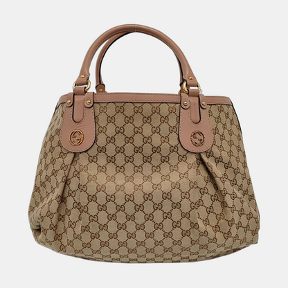 GUCCI Sukey Khaki Canvas Monogram Tote Bag Single Shoulder Bag Golden hardware-(SKU)-951940083