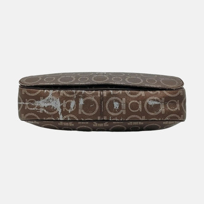 FERRAGAMO Dark Brown Coated Canvas Print Single Shoulder Bag Crossbody Bag Silver Hardware-(SKU)-952089727