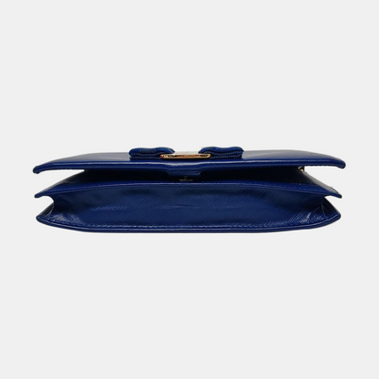 FERRAGAMO Ginny Blue Cowhide Crossbody Bag Golden hardware Removable shoulder strap-(SKU)-952268528