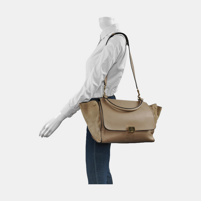 CELINE TRAPEZE Medium size Khaki Cowhide Hammock Bag, Shoulder Bag, Handbag Golden hardware Removable shoulder strap-(SKU)-952129891
