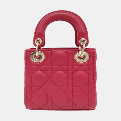 DIOR Lady Dior Super Mini Red Lamb Skin Cannage Embossed Three Compartment Crossbody Shoulder Bag Gold Hardware Removable Strap-(SKU)-952282248