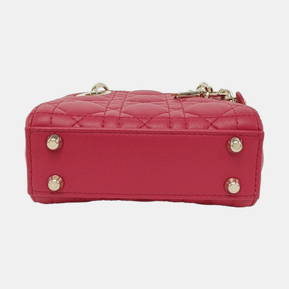 DIOR Lady Dior Super Mini Red Lamb Skin Cannage Embossed Three Compartment Crossbody Shoulder Bag Gold Hardware Removable Strap-(SKU)-952282248