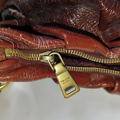 PRADA Medium size Brown Patent Leather Shoulder Bag Golden hardware-(SKU)-944510090