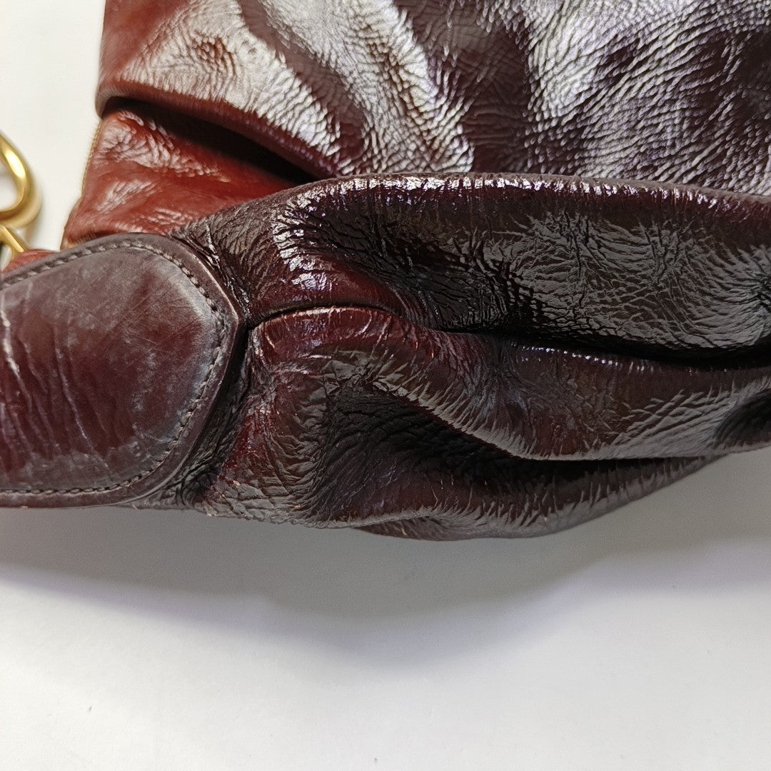 PRADA Medium size Brown Patent Leather Shoulder Bag Golden hardware-(SKU)-944510090